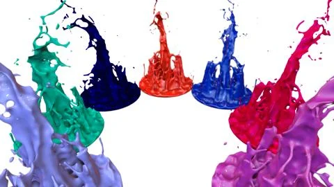 Paints dance on white background. Simulation of 3d splashes of ink on a musical 스톡 일러스트