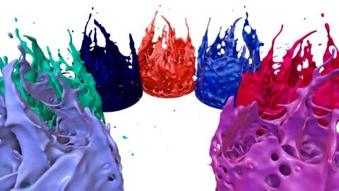 Paints dance on white background. Simulation of 3d splashes of ink on a musical Stock Illustration