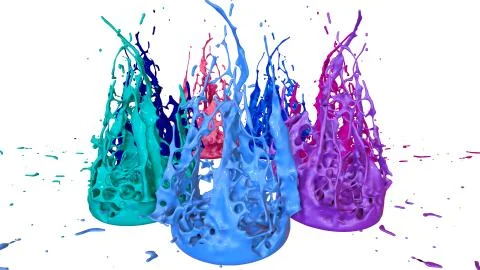 Paints dance on white background. Simulation of 3d splashes of ink on a musical イラスト素材