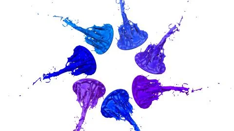 Paints dance on white background. Simulation of 3d splashes of ink on a musical Stock Illustration