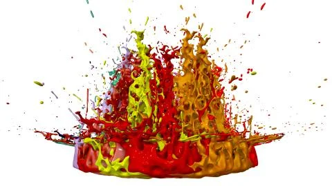 Paints dance on white background. Simulation of 3d splashes of ink on a musical Stock Illustration