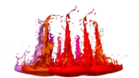 Paints dance on white background. Simulation of 3d splashes of ink on a musical Stock Illustration