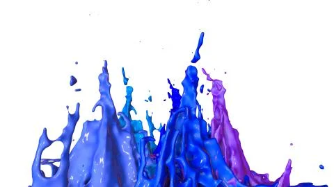Paints dance on white background. Simulation of 3d splashes of ink on a musical Stock Illustration