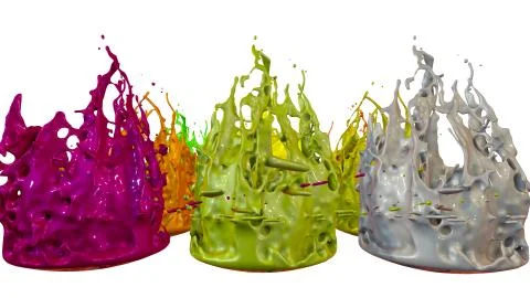 Paints dance on white background. Simulation of 3d splashes of ink on a musical Stock Illustration