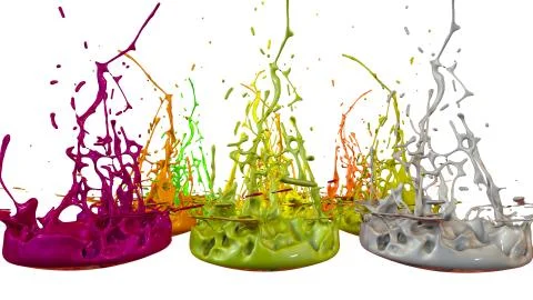 Paints dance on white background. Simulation of 3d splashes of ink on a musical Stock Illustration