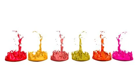 Paints dance on white background. Simulation of 3d splashes of ink on a musical イラスト素材
