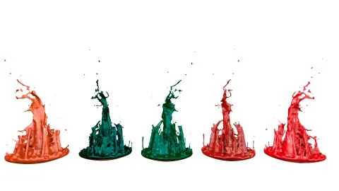 Paints dance on white background. Simulation of 3d splashes of ink on a musical Stock Illustration