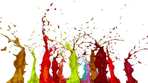 Paints dance on white background. Simulation of 3d splashes of ink on a musical Stock Illustration