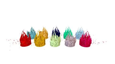 Paints dance on white background. Simulation of 3d splashes of ink on a musical イラスト素材