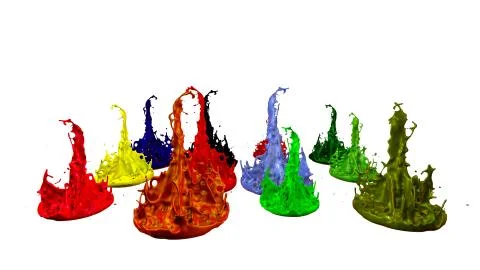 Paints dance on white background. Simulation of 3d splashes of ink on a musical Stock Illustration