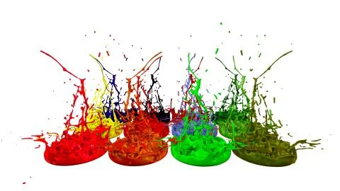 Paints dance on white background. Simulation of 3d splashes of ink on a musical イラスト素材