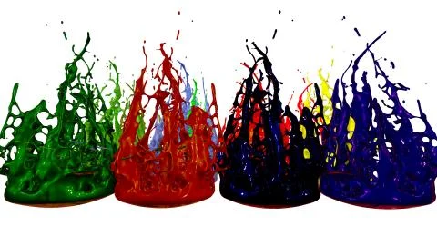 Paints dance on white background. Simulation of 3d splashes of ink on a musical Stock Illustration