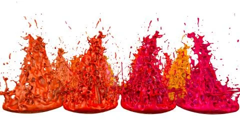 Paints dance on white background. Simulation of 3d splashes of ink on a musical イラスト素材