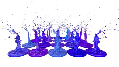Paints dance on white background. Simulation of 3d splashes of ink on a musical 库存插图