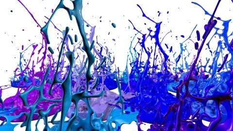 Paints dance on white background. Simulation of 3d splashes of ink on a musical イラスト素材