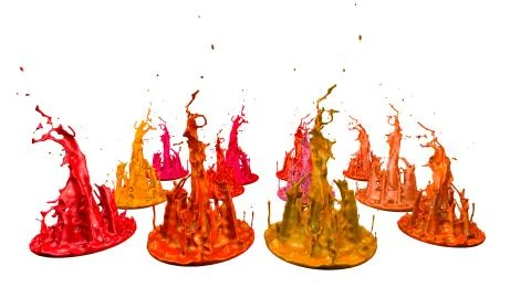 Paints dance on white background. Simulation of 3d splashes of ink on a musical イラスト素材