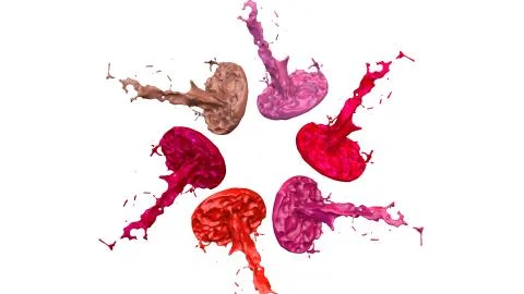 Paints dance on white background. Simulation of 3d splashes of ink on a musical イラスト素材