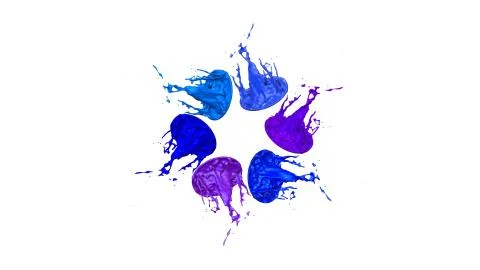 Paints dance on white background. Simulation of 3d splashes of ink on a musical イラスト素材