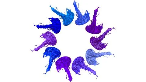 Paints dance on white background. Simulation of 3d splashes of ink on a musical Stock Illustration