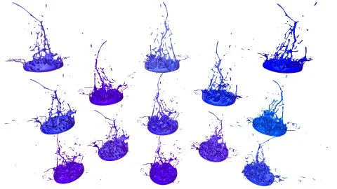 Paints dance on white background. Simulation of 3d splashes of ink on a musical 스톡 일러스트