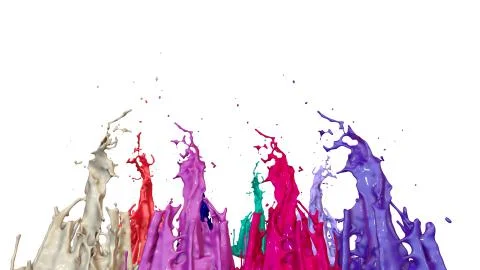 Paints dance on white background. Simulation of 3d splashes of ink on a musical イラスト素材