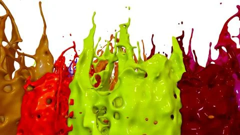 Paints dance on white background. Simulation of 3d splashes of ink on a musical Stock Illustration