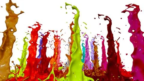 Paints dance on white background. Simulation of 3d splashes of ink on a musical 스톡 일러스트