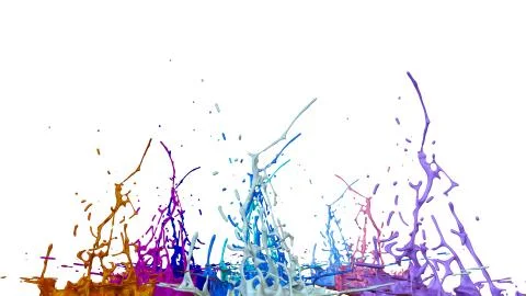 Paints dance on white background. Simulation of 3d splashes of ink on a musical Stock Illustration