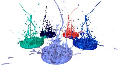Paints dance on white background. Simulation of 3d splashes of ink on a musical Stock Illustration