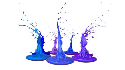 Paints dance on white background. Simulation of 3d splashes of ink on a musical Stock Illustration