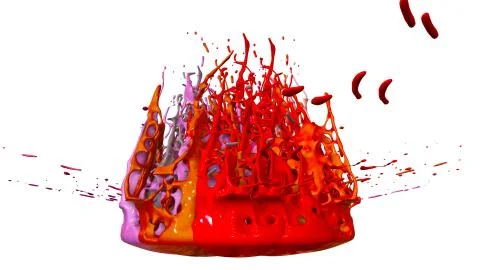Paints dance on white background. Simulation of 3d splashes of ink on a musical Illustrazione stock