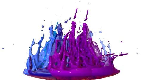 Paints dance on white background. Simulation of 3d splashes of ink on a musical イラスト素材