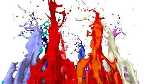 Paints dance on white background. Simulation of 3d splashes of ink on a musical イラスト素材