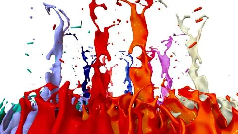 Paints dance on white background. Simulation of 3d splashes of ink on a musical Stock Illustration