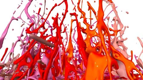 Paints dance on white background. Simulation of 3d splashes of ink on a musical イラスト素材