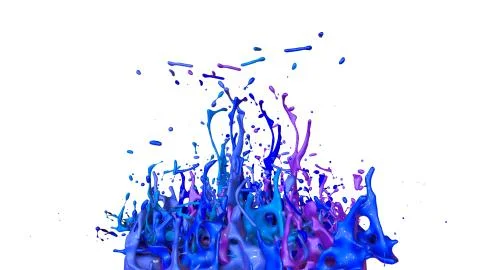 Paints dance on white background. Simulation of 3d splashes of ink on a musical イラスト素材