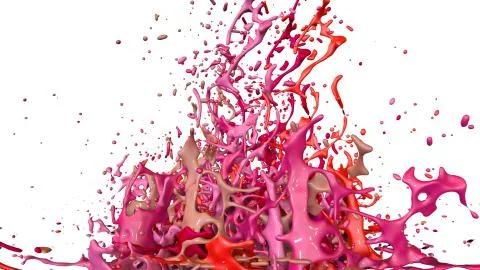 Paints dance on white background. Simulation of 3d splashes of ink on a musical Stock Illustration