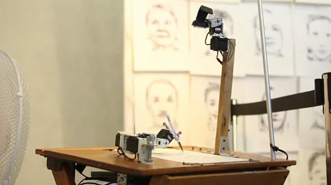Paints a portrait of the robot Stock Footage 48835202