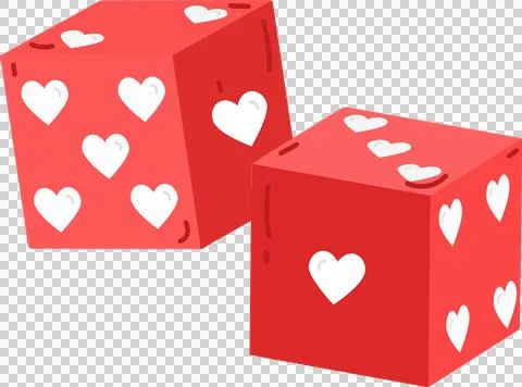 Pair of 3D red cubes is floating on transparent background, decorated with white Stock Illustration