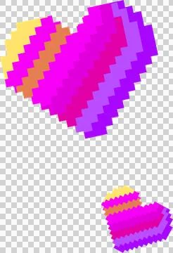 Pair of 8-bit hearts are floating on transparent backdrop, showing pixelated Ilustração Stock