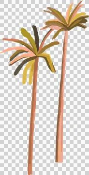 Pair of abstract palm trees rising in flat design, showing pastel fronds on Stock Illustration