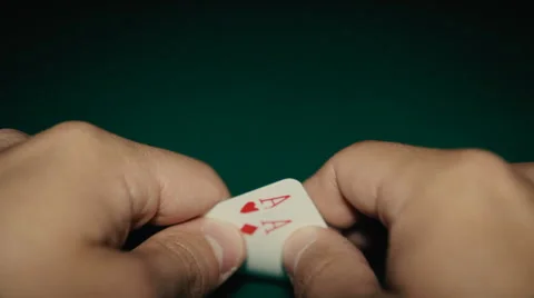 A pair of aces in a hand on the table. Pocker 스톡 동영상 65379677