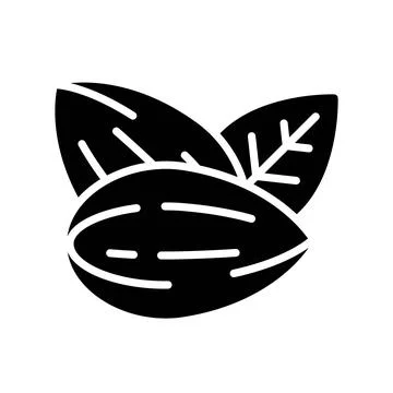 Pair of Almond Nuts with Leaf Silhouette Icon Stock Illustration