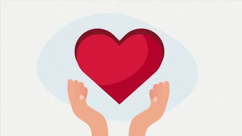 Pair of animated hands gently cradling a vibrant red heart, symbolizing car.. Vídeos de archivo 333721785