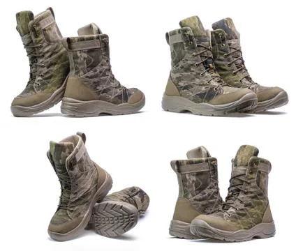 Pair of army boots.Collage Stock Photos