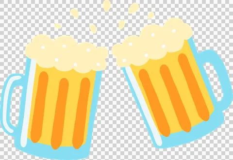 Pair of beer mugs are clinking in flat design on transparent background, showing Ilustração Stock