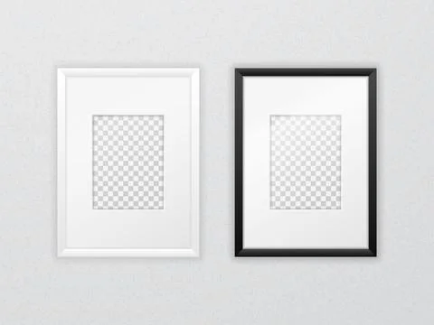 Pair black and white frames hanging on the wall. Vertical rectangular frame Illustrazione stock
