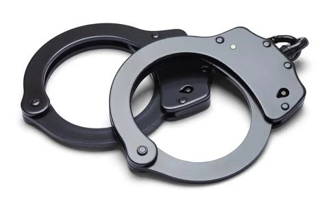 Pair Of Black Handcuffs Stock Photos