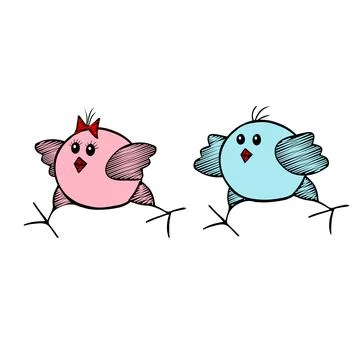 Pair of black Vector Easter pink and blue chicks run on a white background Stock Illustration