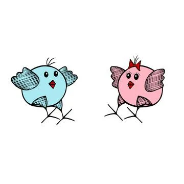 Pair of black Vector Easter pink and blue chicks jump on a white background Stock Illustration